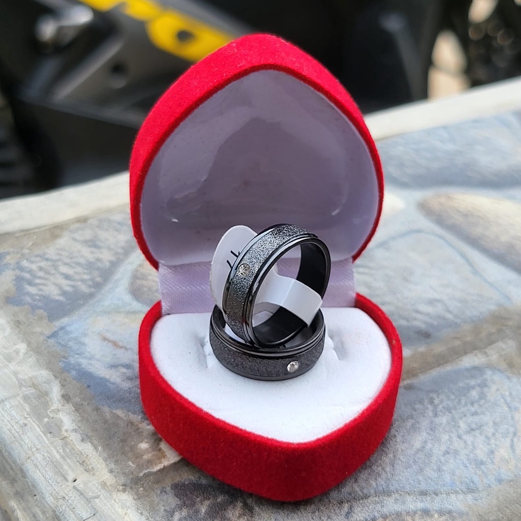 (FREE BOX) CINCIN TUNANGAN COUPLE PASIR BERMATA FREE BOX BENTUK LOVE UKURAN KECIL