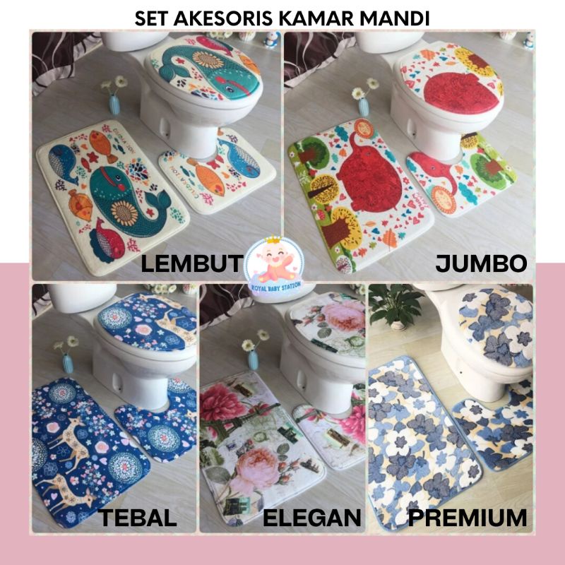 3in1 Set Cover Closet Dudukan Alas Kamar Mandi dekorasi Premium Lembut