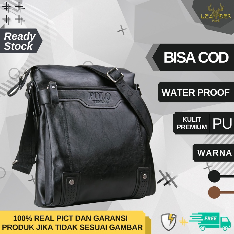 Tas Slempang Kulit Pria Original Polo Warna Hitam Dan Coklat Model Terbaru Atau Tas Kulit Pria Impor