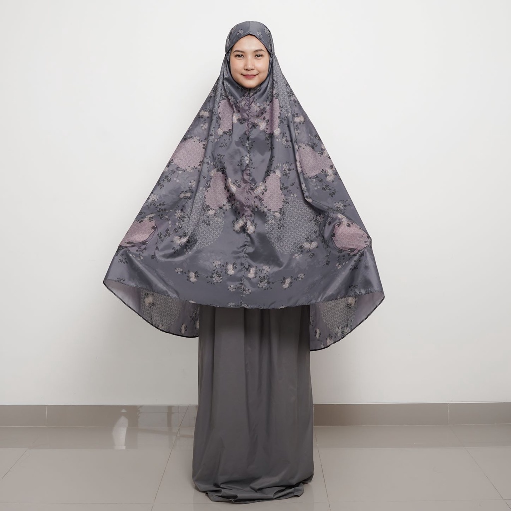 ALIF MUKENA MINI MOTIF PARASUT PREMIUM KOREA TRAVEL - CAMELIA IN ULTIMATE GREY ( MKN-202 )
