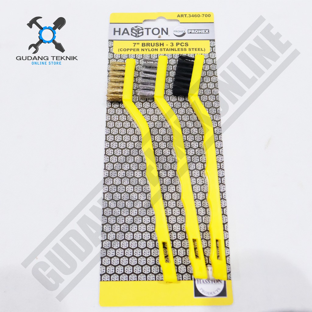 Sikat Kawat Baja Kuningan Nilon Mini  7&quot; Set 3pcs 3in1 3460-700 HASSTON / Copper Nylon Stainless 7inch Sikat Serbaguna 3460 700 HASSTON