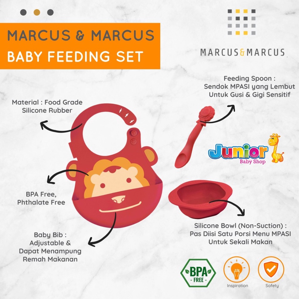 Marcus&amp;Marcus Baby Feeding Gift Set Red Lion – Peralatan Makan MPASI