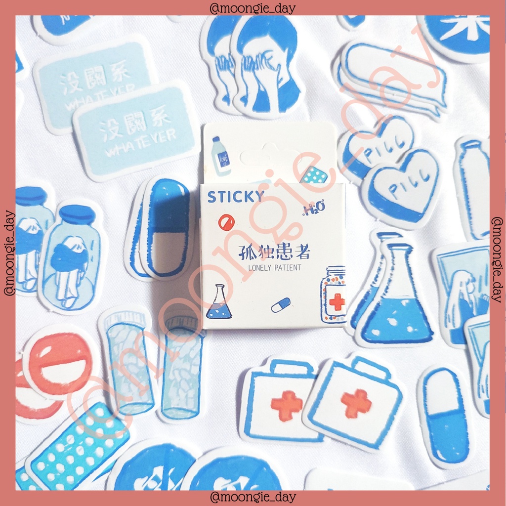 

45 PCS/BOX STIKER KERTAS TEMA LONELY PATIENT BLUE KESEHATAN DOKTER BIRU BULLET JURNAL DIY DIARY POLAROID DECO LUCU MURAH