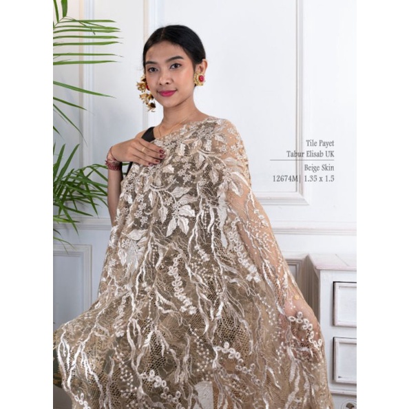 Bakal Kebaya Kain Brokat Tile payet Elisab Premium 1,5 Mtr