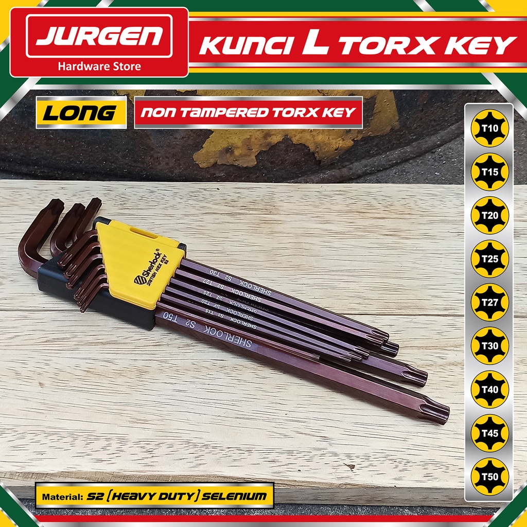 Sherlock Kunci L Bintang Set 9 Pcs (Panjang) / Kunci L Torx Key Ori Sherlock