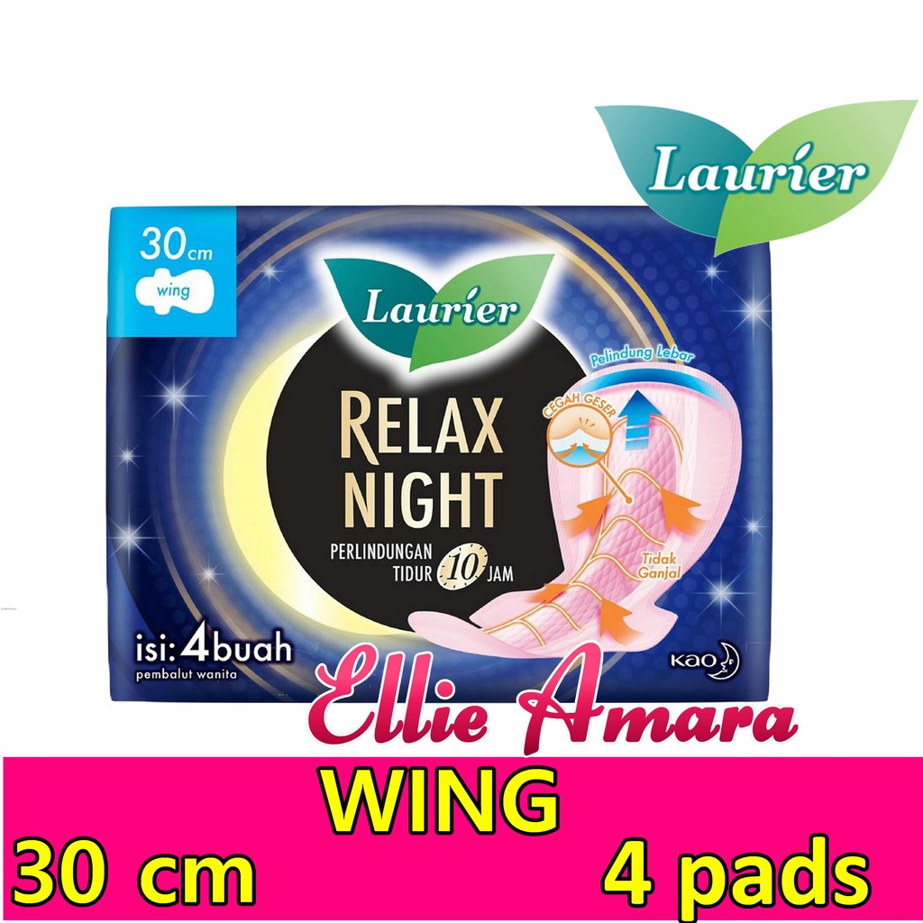 LAURIER RELAX NIGHT WING 30CM ISI 4 PADS PEMBALUT WANITA SANITARY
