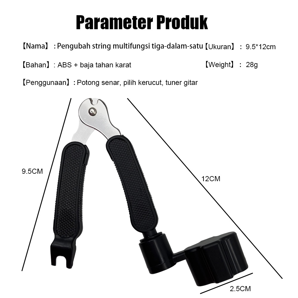 Alat Pemutar Senar 3 in 1 String Winder Cutter Bridge Pin Puller Gitar Tool Set Aksesoris Gitar