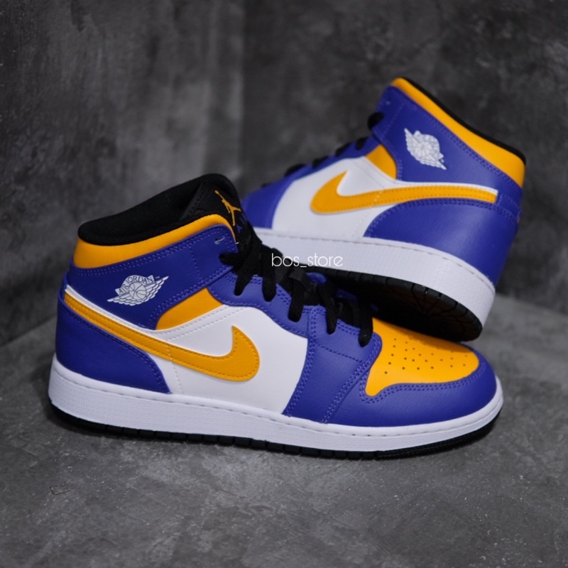 Sepatu Sneakers Original Air Jordan 1 Mid GS lakers