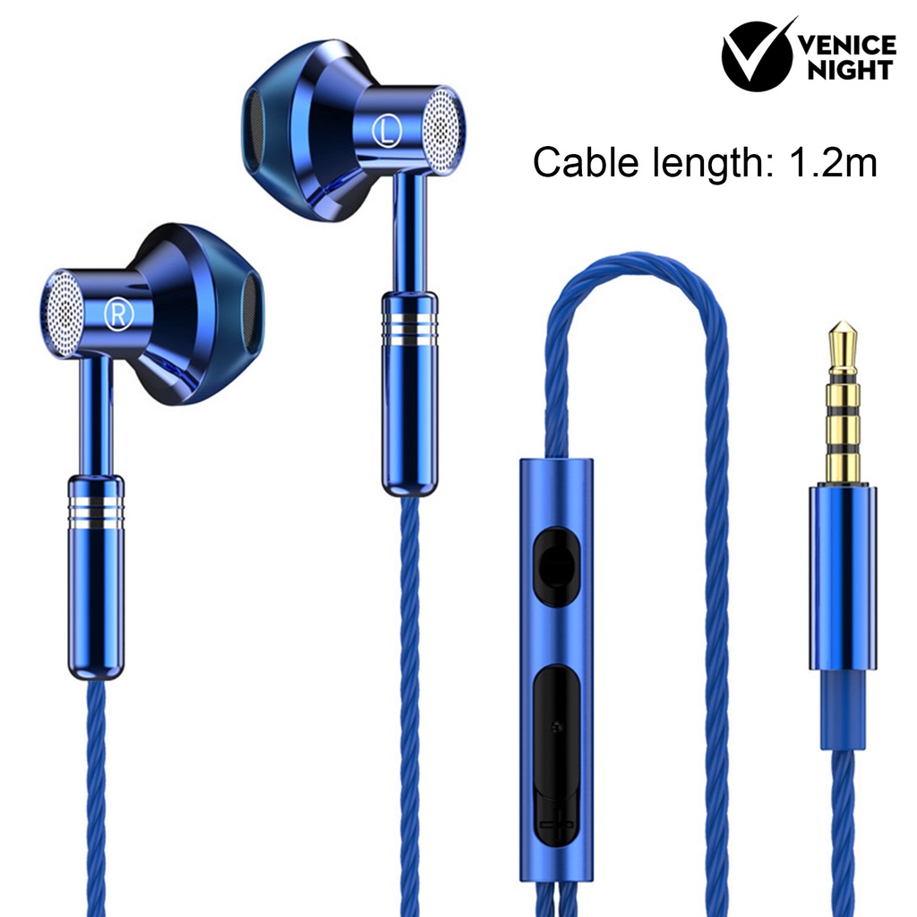 (VNEP) (Berkabel) Earbud Ergonomis Heavy Bass In-ear 1.2m Metal 3.5mm Wire Control Earphone untuk Musik