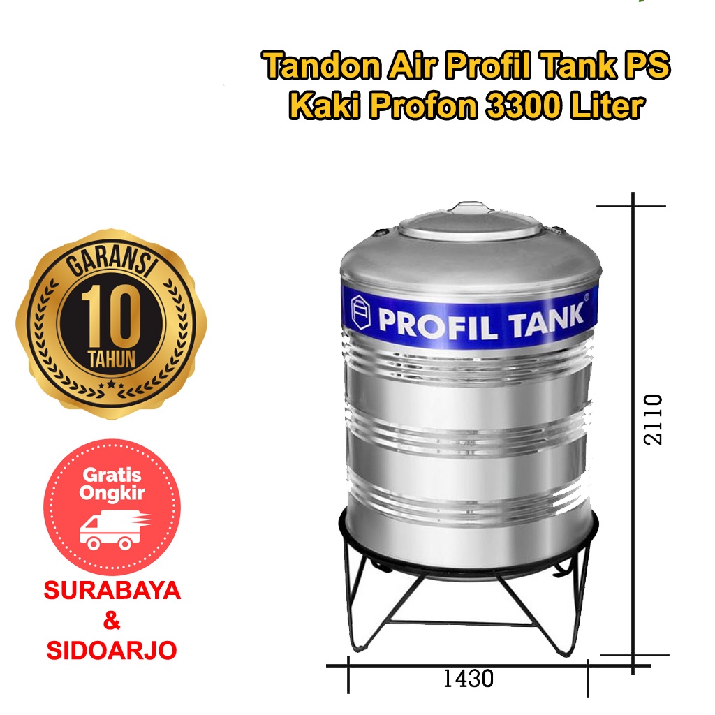 Tandon Air Profil Tank Stainless 3300 Liter Dengan Kaki