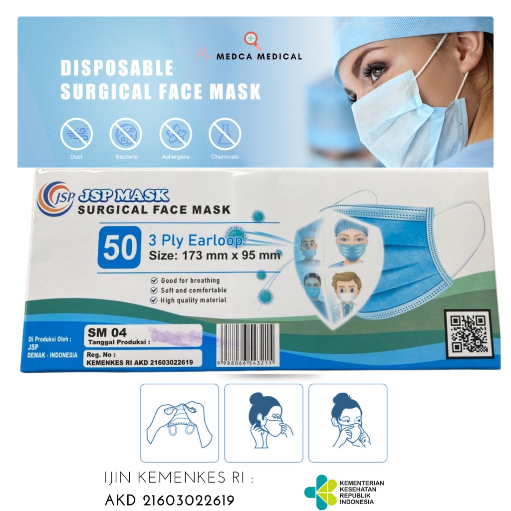 MASKER MEDIS SURGICAL JSP (EARLOOP)