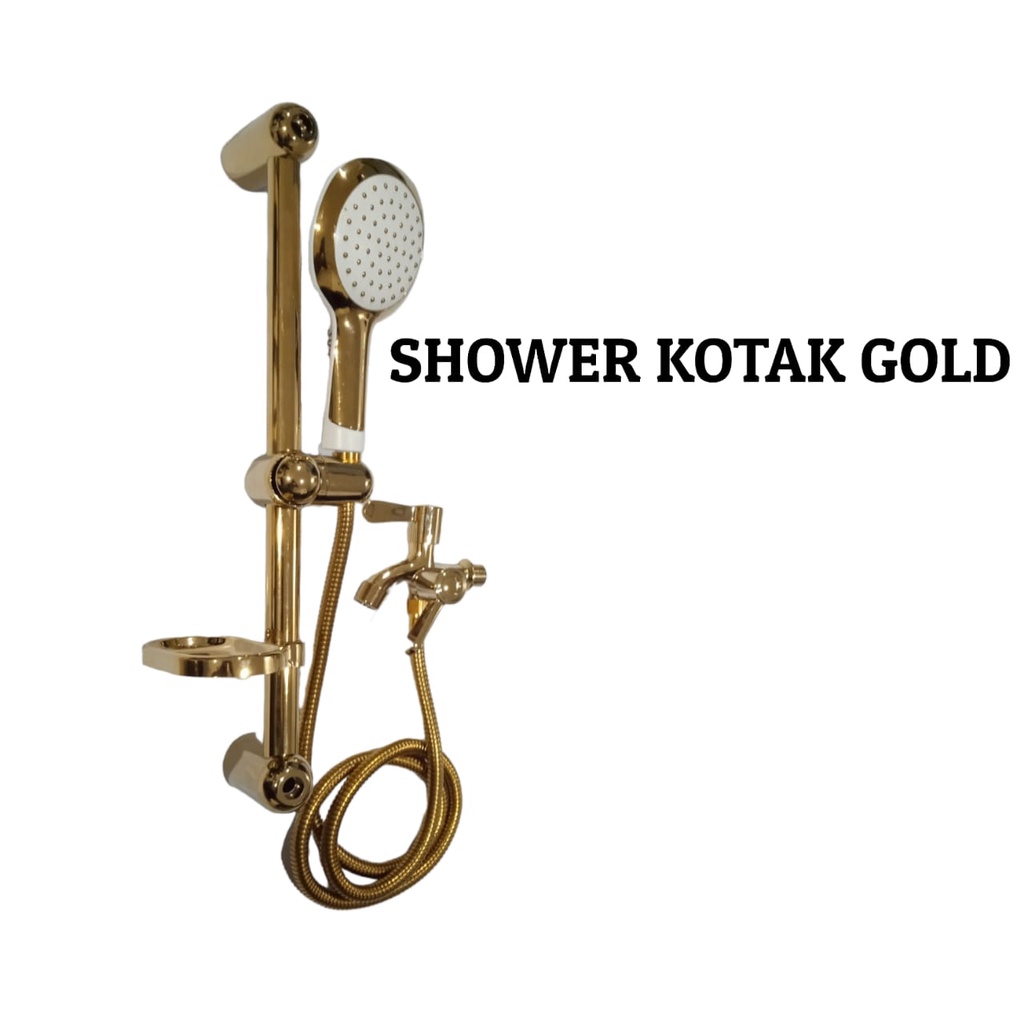 paket lengkap shower tiang semburan kencang gold stainless hitam + kran cabang