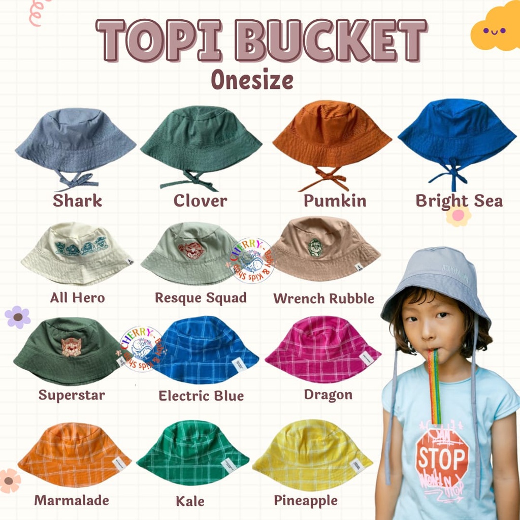 BOHOPANNA Emma Bucket Bucket Hat Paw Patrol Daze Lizzie Bucket Topi Bucket Anak dengan Tali CBKS