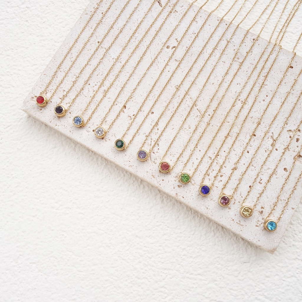 (ANTI KARAT) KALUNG &amp; GELANG BIRTHSTONE - KALUNG SERUT - STAINLESS STEEL