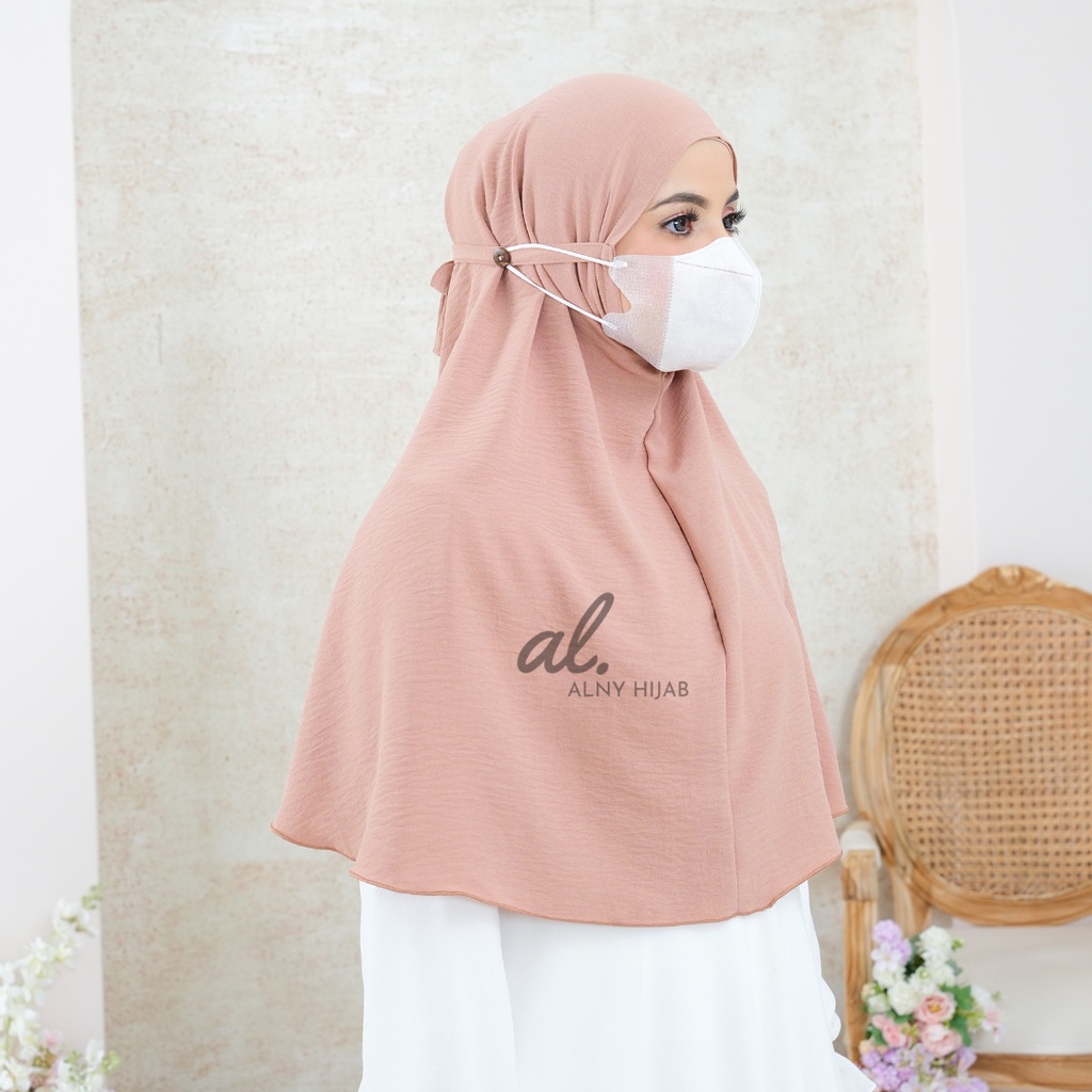 Bergo Crinkle Konektor Airflow Maryam Tali Kancing Masker Hijab instant khimar ironless Kerudung crinkle Jilbab simpel 2in1