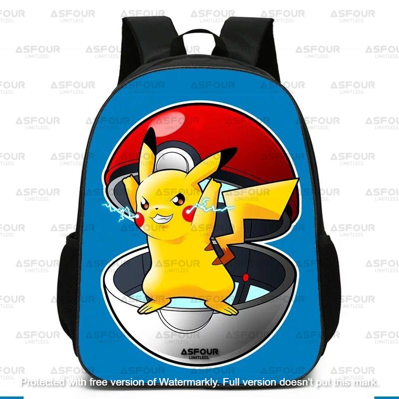 Asfour - Tas Sekolah Pokemon Tas Ransel Anak Laki Laki Pokemon Pikachu Tas Sekolah Anak TK SD SMP Tas Anak Cowok PokeballTAS RANSEL ANAK SEKOLAH LAKI LAKI SD TK PAUD MOTIF KARTUN POKEMON