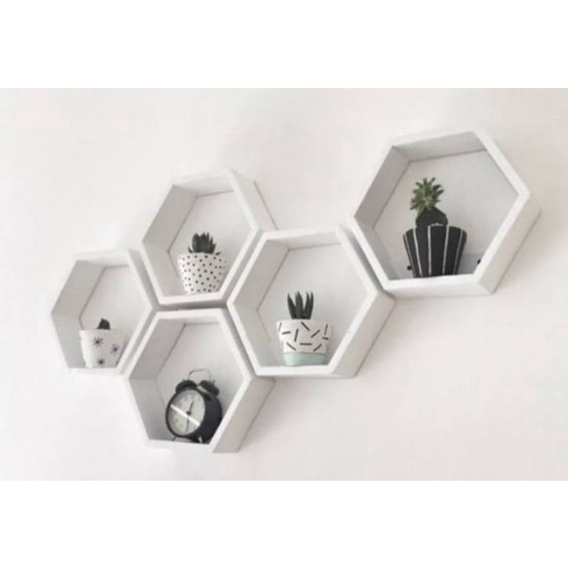 RAK DINDING SEGI 6 MINIMALIS HEXAGONAL DINDING MELAYANG