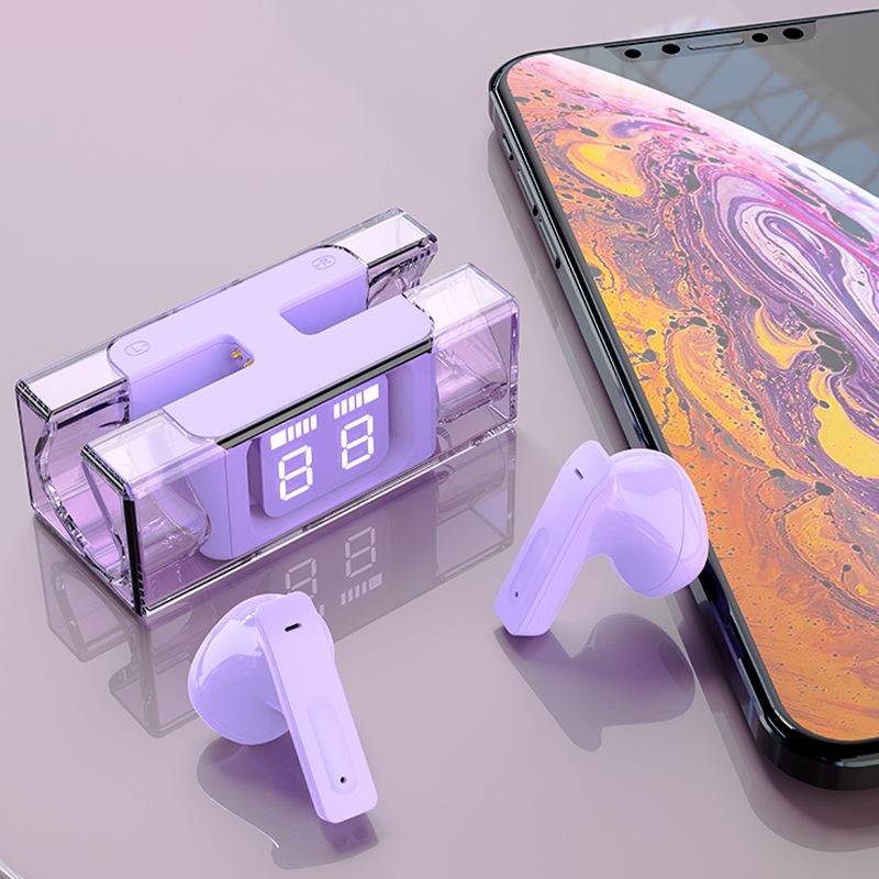 【COD】Viqoo EP16 Wireless Earbuds Bluetooth in Ear Headphones for iPhone Android Transparent Blue Tooth 5.3 Ear Buds True Wireless Earphones Audifonos Bluetooth TWS Cordless Earbud Purple