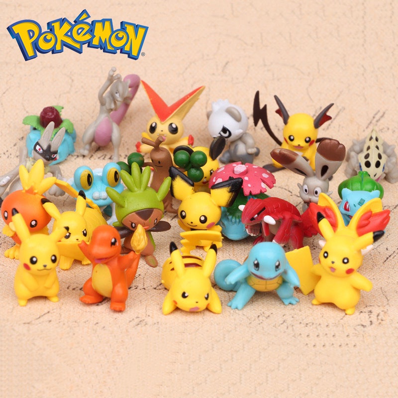 24pcs / Set Mainan Action Figure Pokemon Pikachu Bulbasaur Squirtle Charmander Ukuran 4-5cm Untuk Hadiah Natal Anak