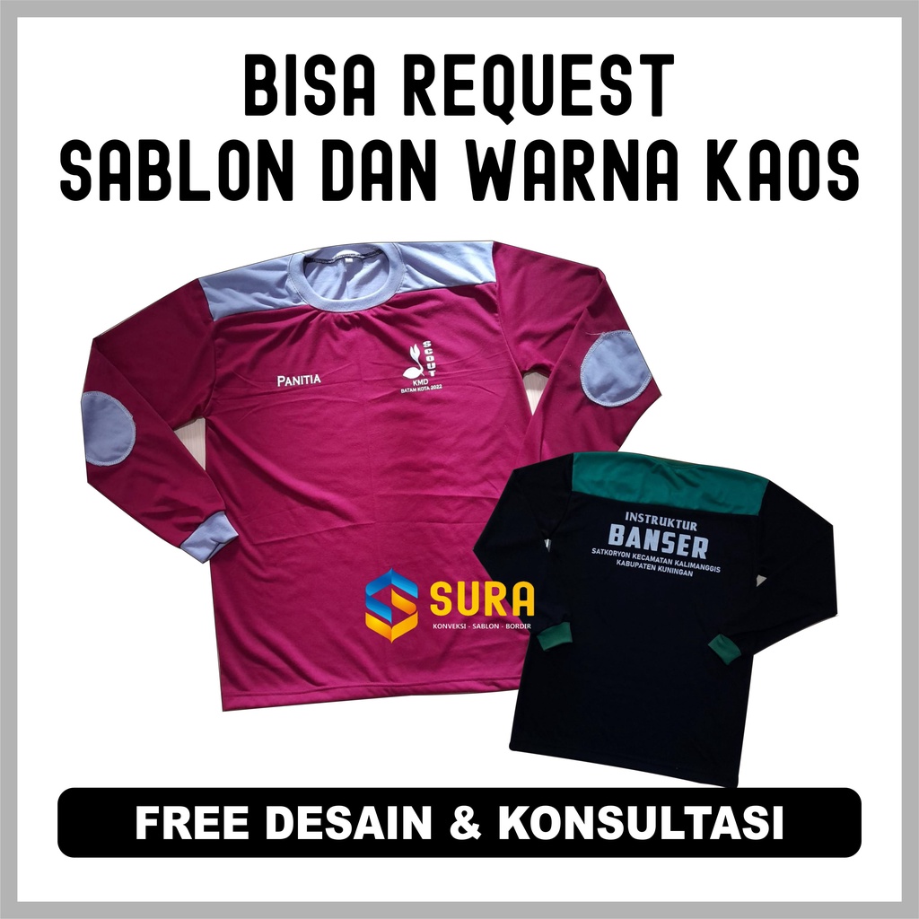 BAJU KAOS LAPANGAN LENGAN PANJANG PRAMUKA PMR BANSER PASKIBRA COSTUM SABLON