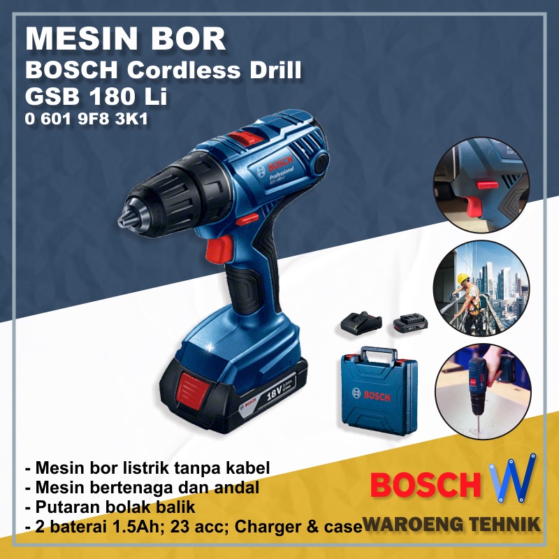 Jual BOSCH GSB 180-Li - Mesin Bor Tembok Baterai [Cordless Impact Drill ...