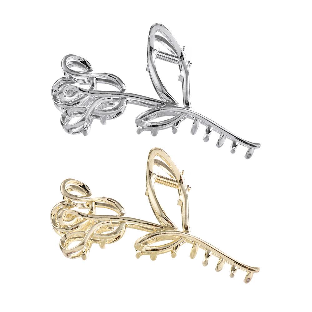 Needway Rose Hair Clip Sweet Simple Flower Berongga Hiu Klip Perak Klip Rambut Aksesoris Rambut Perempuan