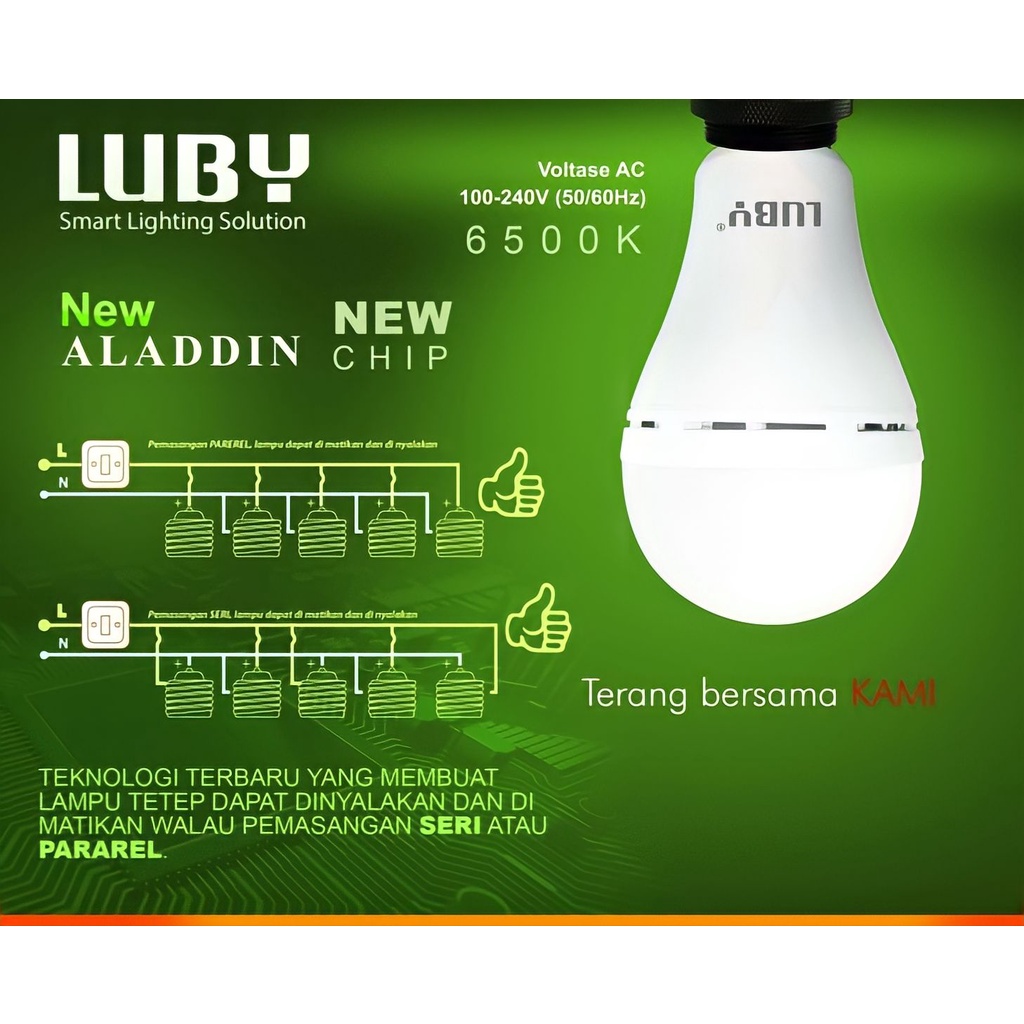 Lampu LED Luby 12W Emergency Aladdin Putih  AC/DC Rechargeable