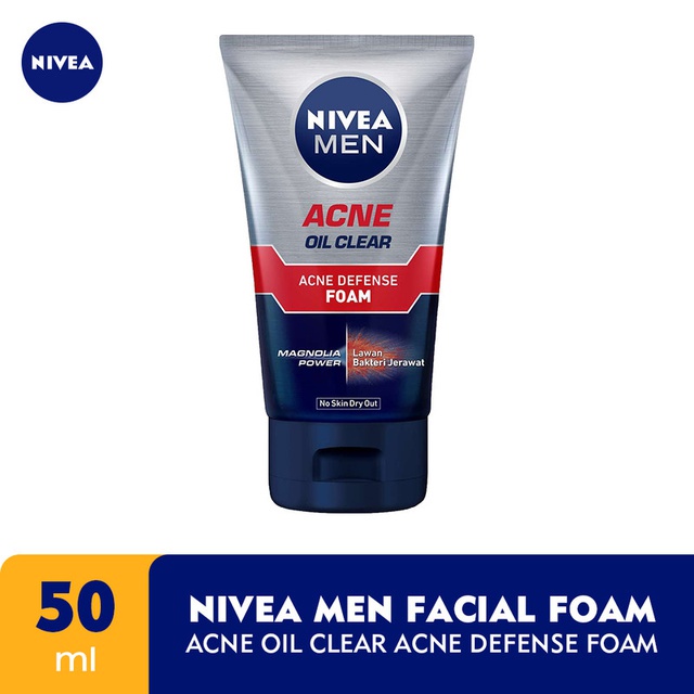 NIVEA MEN Facial Foam Oil Clear Acne Defense  50ml - Sabun cuci muka pria bebas jerawat anti bakteri