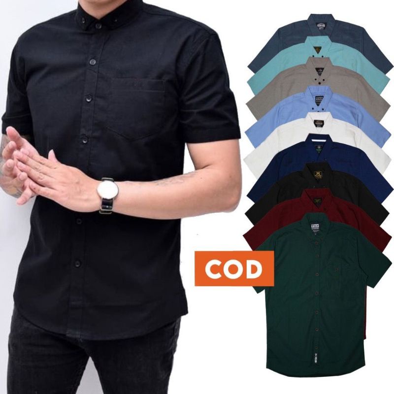 kemeja polos top mens lengan pendek kemeja pria dewasa