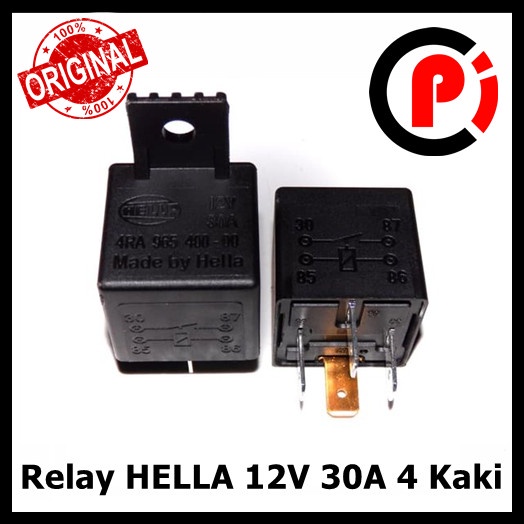 Original HELLA Relay 12 Volt 30A 12V 4 Pin 4P Kaki Untuk Mobil Motor