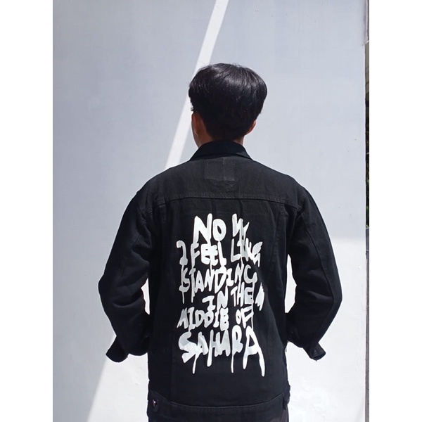 JAKET JEANS PRIA SABLON SAVAGE HITAM/ JAKET BISBALL JEANS PRIA