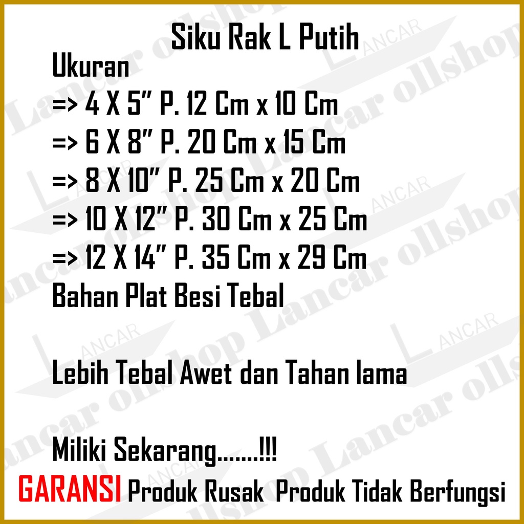 Siku Penyangga Rak Dekorasi Ruangan Putih Varian Size / Siku Rak Dinding Besi Buku L Braket Ambalan Penyimpanan Gantungan Dinding Speaker Sound System Putih