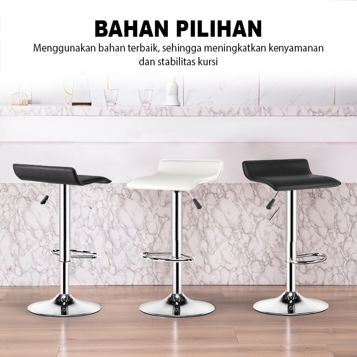 Kursi Bar Hidrolik Persegi Kursi Bar Cafe Minimalis Multi-Tempat Hitam &amp; Putih WORLDHOME SJY-1