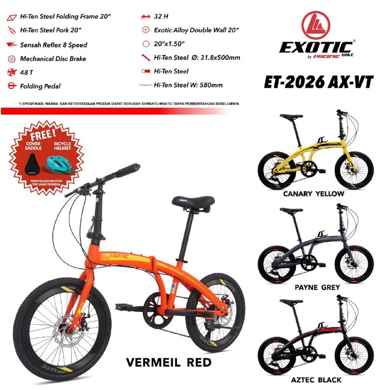 Sepeda Lipat 20 Inch EXOTIC ET 2026 AX VT Rem Cakram 8 Speed