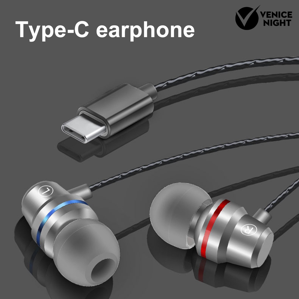 (VNEP) (Berkabel) YT1 Earbud In-ear Heavy Bass Metal Type-C Wire Control Earphone Musik untuk Game