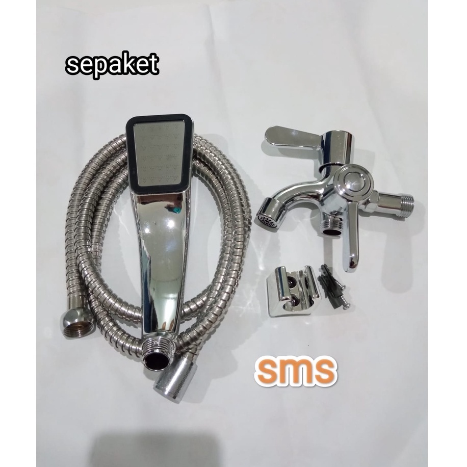 Paket Kran Plus Hand Pancuran Shower 300 lubang komplit Stainless Deras Set