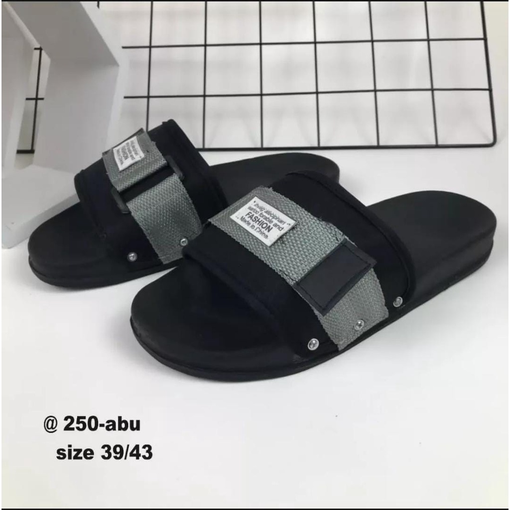 TERBARU Sandal slide pria unisexs FASHION OVAL-Fashion01Abu