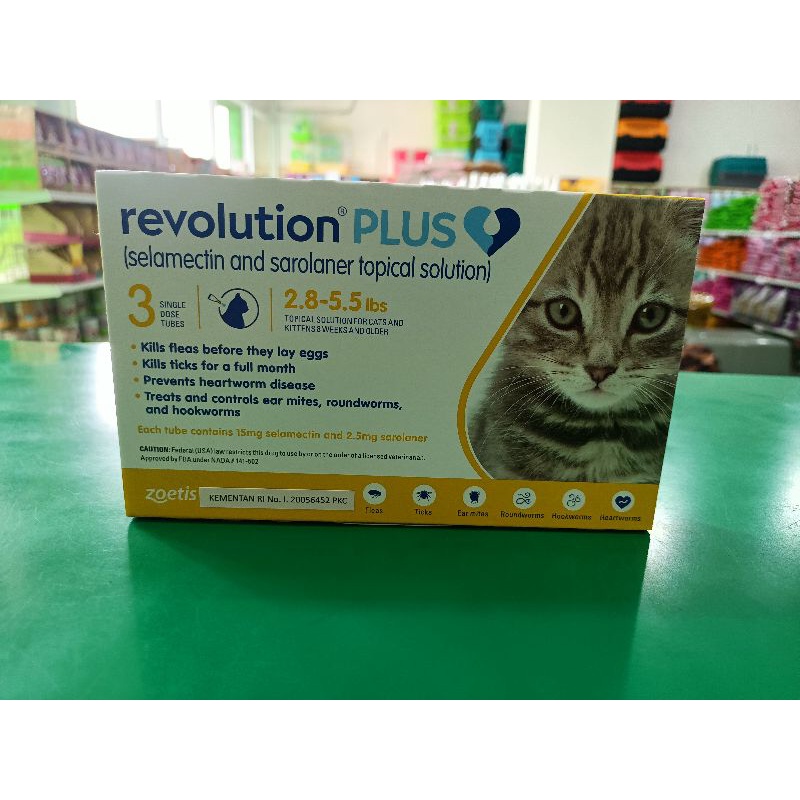 obat kutu Revolution plus 2.8- 5.5lbs ( obat kutu &amp; cacing) kucing 1tube