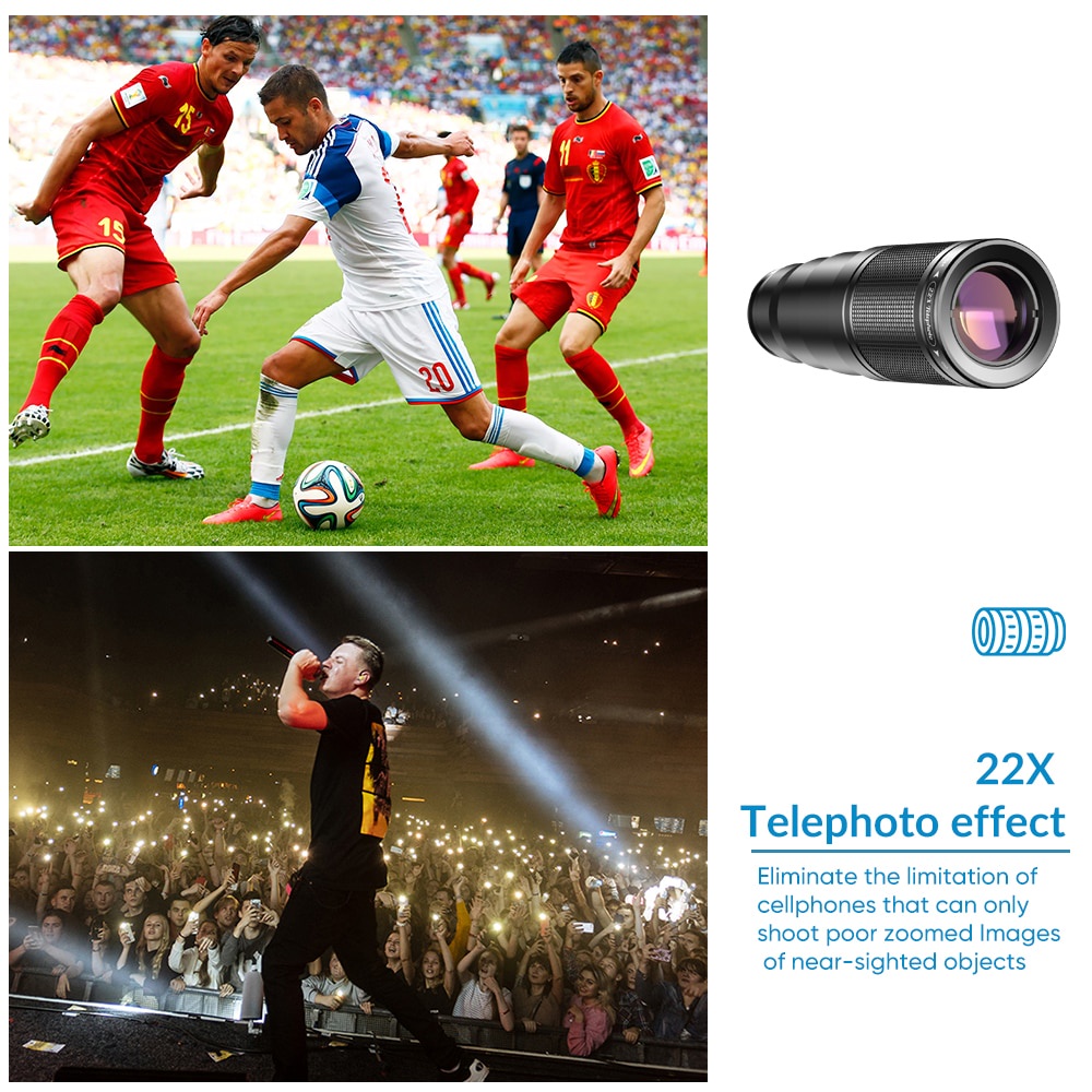 Tele Zoom HP Smartphone plus 9 lensa efek kualitas photography 22x zoom Lensa Kamera Ponsel 10IN1 Teleskop Zoom Lensa Mata Ikan Makro untuk Ponsel Pintar telephoto Telescope Monocular 22x Zoom Monocular Binoculars Clear Weak Night Vision Pocket Telescope