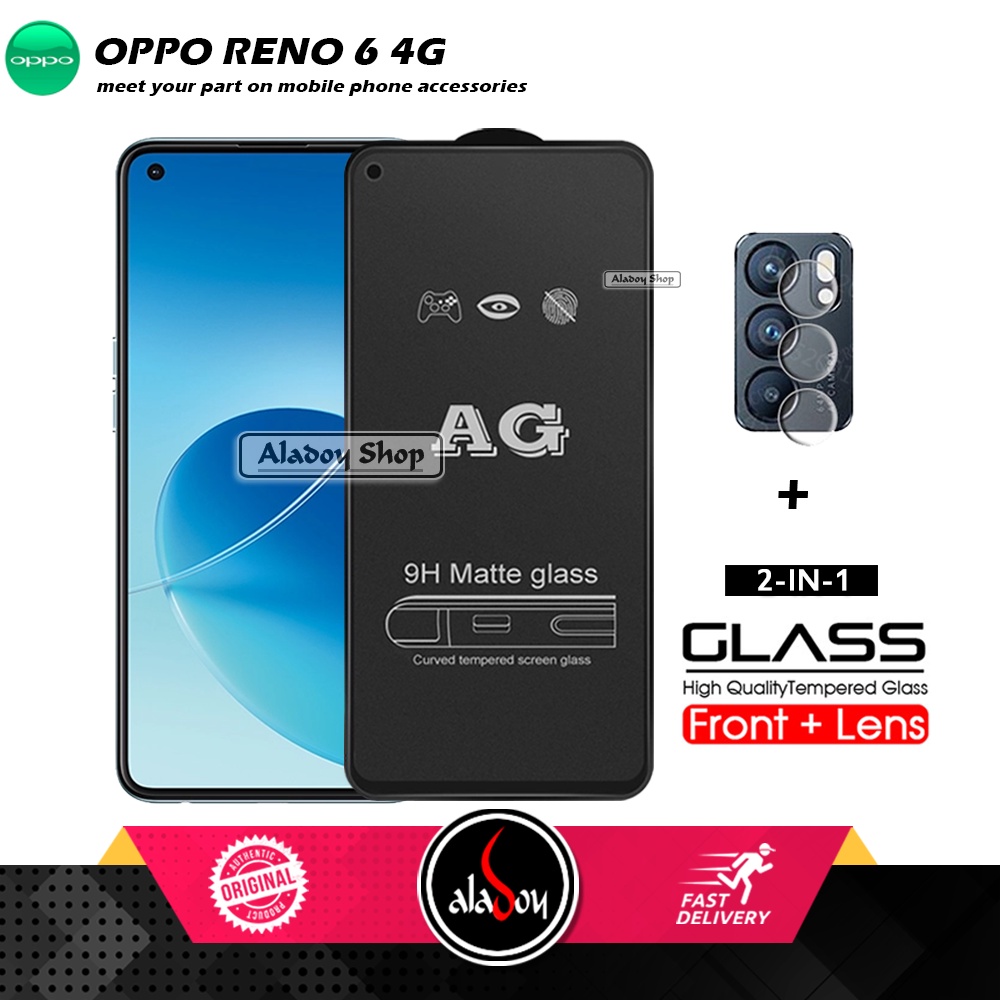 Oppo Reno 6 4G PAKET 2IN1 Tempered Glass Matte Anti Glare Full Layar dan Tempered Glass Kamera