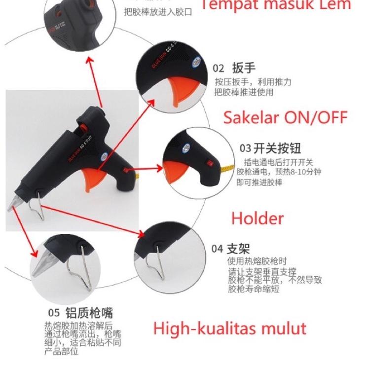 

て Pistol Lem Tembak Kecil 20 Watt / Hot Melt Glue Gun / Lem Tempak Home Frozen Paket Isi Refill ち