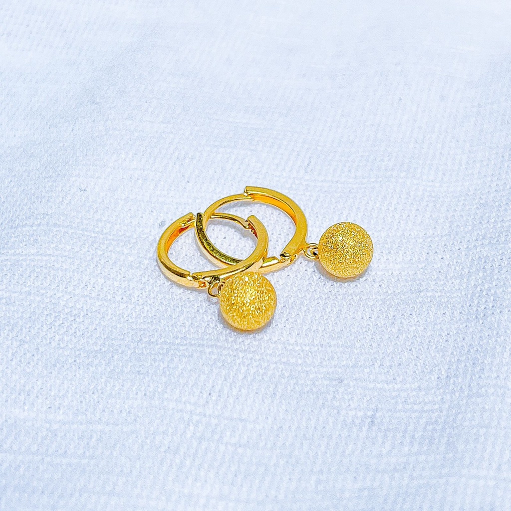 Anting anak dan dewasa emas asli kadar 700 70 16k boba shining moon bola bulat jepit gantung drop tanpa permata kilat ringan 1 gram giwang kerabu clip