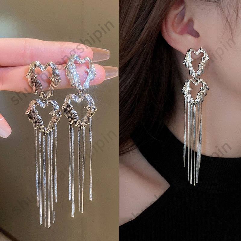 Anting Rumbai Panjang Hias Berlian Imitasi Gaya Eropa Amerika
