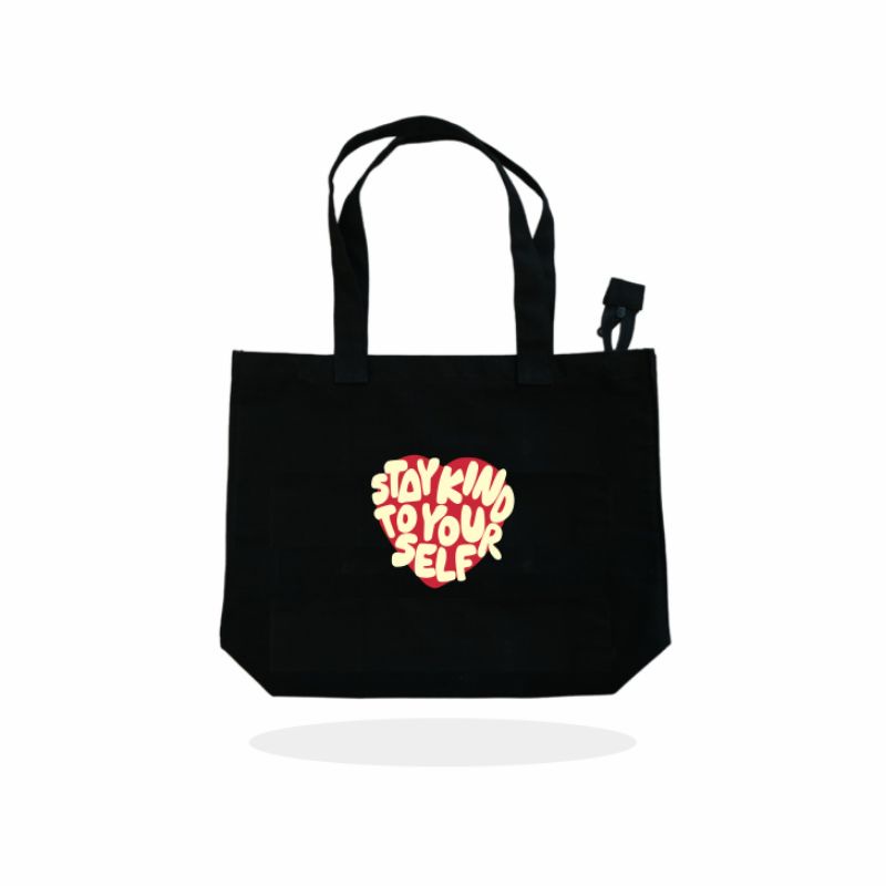 Totebag Kanvas Hitam Resleting - Stay Kind
