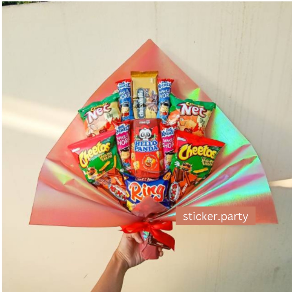 

BUKET SNACK POCKY HELLO PANDA PARSEL CHIKI SIDANG SEMPRO WISUDA GRADUATION ULANGTAHUN KADO