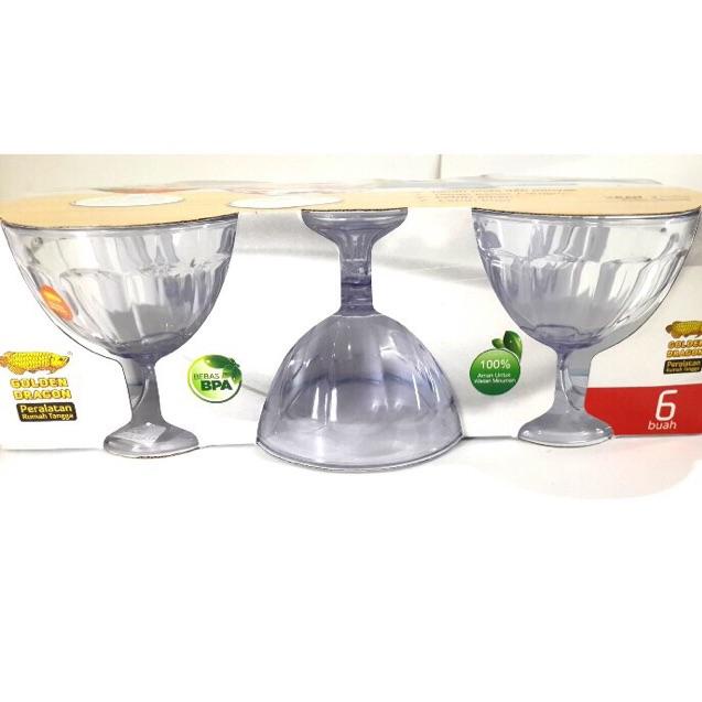 Star Seller Ready stock Gelas es campur/gelas golden melamin bening (isi 6 pcs) bestseller