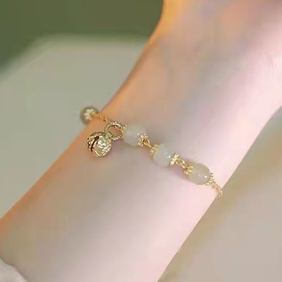 Gelang Tangan Manik-Manik Batu Giok Hetian Imitasi Gaya China Vintage Untuk Wanita