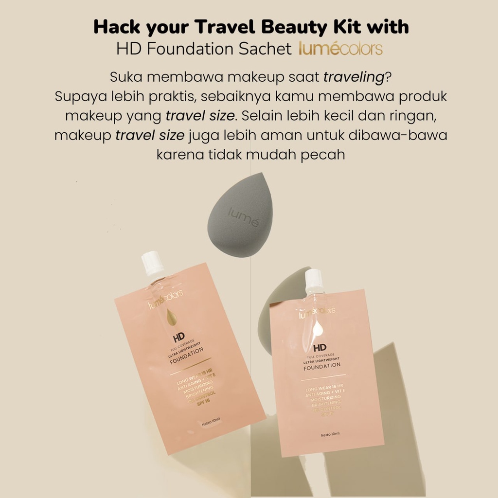 (Free Emas 24K) Lumecolors Paket Bundling 3pcs Foundation Sachet 10ml Travel Size BPOM HALAL TAHAN LAMA