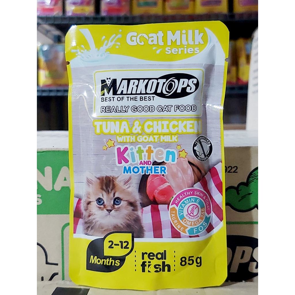 MAKANAN BASAH KITTEN MARKOTOPS POUCH 85 GR GOAT MILK