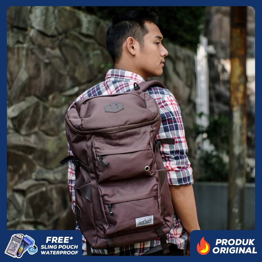 SOLANO BROWN ORIGINAL x ATVA Tas Ransel Casual Coklat Pria Daily Backpack Kuliah Kampus Kerja Kantor Sekolah SMA SMK Remaja Dewasa Tas Punggung Laptop Ukuran Besar 14 Inch Bagpack Distro Premium Outdoor Travel Traveling Bag Keren Terbaru Kekinian Branded
